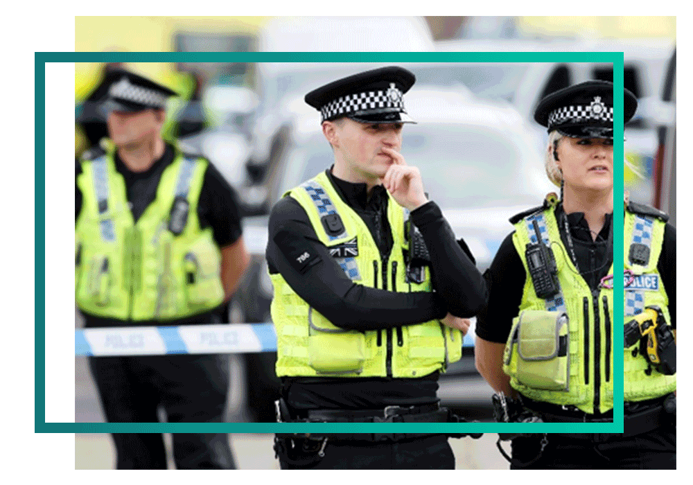 Three police officers at a crime scene