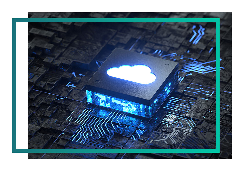 A microchip with an image of a cloud on top.